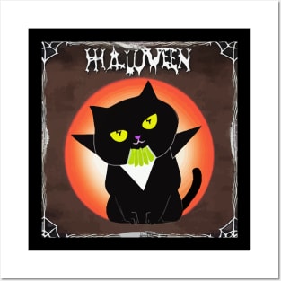 Cute Spooky Halloween Cat Posters and Art